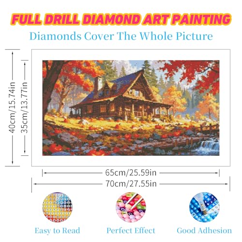 DDGEMART 5D Diamond Painting Kit for Adults, Full Drill Autumn Cabin Pumpkin Harvest Woods Fall Art for Beginners, Large Horizontal 28x16 inch - color: Cabin & Pumpkin