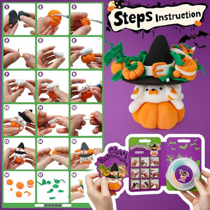 Winrayk Halloween Air Dry Clay for Kids Modeling Clay DIY Crafts Kit, 12 Boxes Magic Molding with Sculpting Tools and Tutorials, Pumpkin Party Favors Halloween Gifts Toys Arts and Crafts for Kids Teen