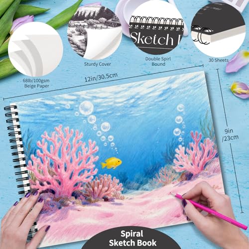OSIMIG 10 Pack Sketch Books 9" x 12", Top Spiral Bound Sketch Pad Bulk | 300 Sheet Total (68lb/100gsm), Drawing Paper Pad, Sketchbook for Drawing, Art Supplies for Kids & Adults