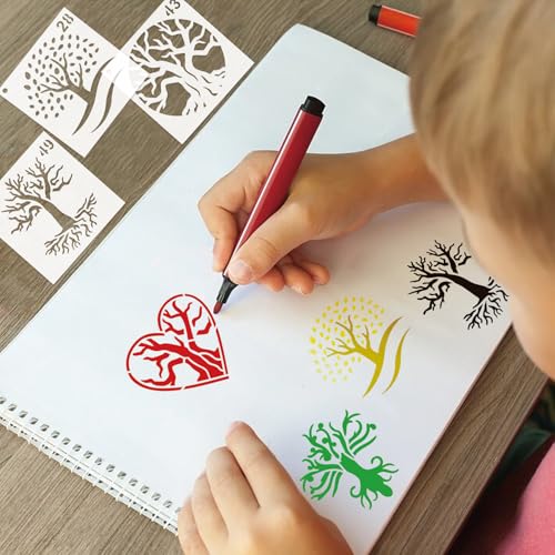 Small Stencils for Painting on Wood Burning Reusable, 3 Inch Reusable Stencil for Craft Ornament Paint Template Stencils for Wall Card Rock Wood Signs Coasters Canvas Home Decor(Tree) - style: tree