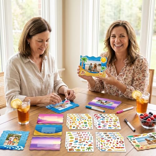 Ctosree 54 Packs Summer Picture Frame Craft Kit DIY with Stickers for Kids | Ocean Theme Make Your Own Frame Arts and Crafts Beach Pool Party Favors Classroom Set Bulk