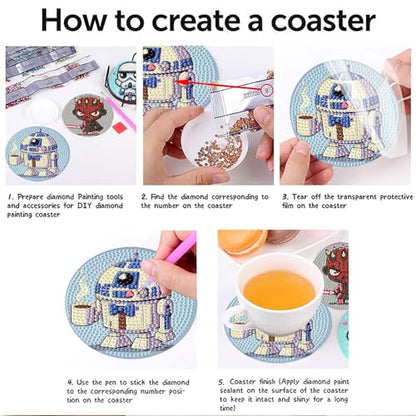 nekpiahu 8 PCS Cartoon Diamond Art Coasters Kits, Diamond Painting Coasters with Holder, DIY Cartoon Life Coaster Diamond Art Kits for Adults, Beginners Round Full Drill Diamond Art Craft Supplies - color: BDWY481