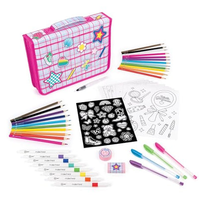 Make It Real: Creative Artist Suitcase Art Set - 50pc Zipper Binder Case, Gel Pens-Color Pencils-Acrylic Markers-Stickers, Crafts Tweens-Girls-Kids 6+