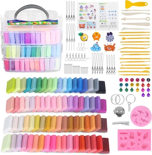 Aestd-ST Polymer Clay Kit 72 Colors, Oven Bake Modeling Clay for Kids | Molding Clay Kit, 20 Sculpting Tools & 82 DIY Accessories, Easy to Shape, Non-Sticky, Storage Box, Gift for Kids & Adults - color: 72 Colors