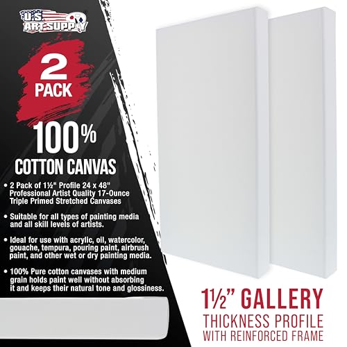 U.S. Art Supply 24"x48" Stretched Canvas for Painting, Gallery Depth 2-Pack - size: 24" x 48"