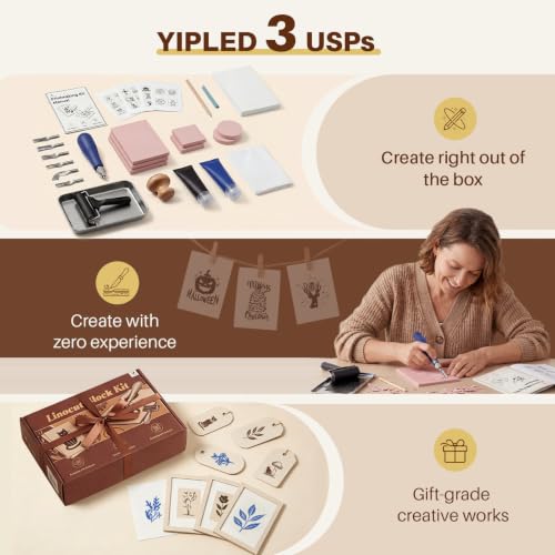 YIPLED 39-Piece Linoleum Carving Tools for Printmaking | Linocut Kit for Beginners – Stamp Carving Set with Lino Tools, Rubber Blocks, Inks & Manual for DIY Cards, Custom Stamp - color: kit-39