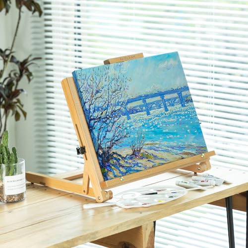 Falling in Art Adjustable Beechwood Tabletop Easel, Holds up to 22.5'' | Wooden Desktop Drawing Board Easel for Artists and Beginners, Suitable for Painting and Displaying Artwork