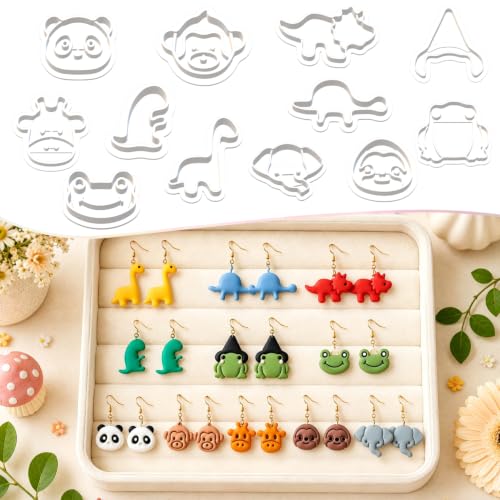 12pcs Jungle Dino Animal Clay Cutters | Mini Panda Frog Monkey Dinosaur Clay Earring Molds, Cottagecore DIY Polymer Clay Jewelry Making Tools - color: Animal-2026