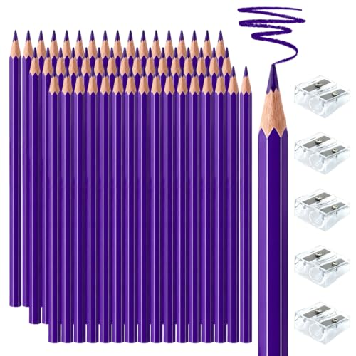 50 PCS Purple Colored Pencils, Pre-sharpened Professional Wooden Art Pencils Set for Artists Painting | Premium Drawing Sketching Supplies - color: purple