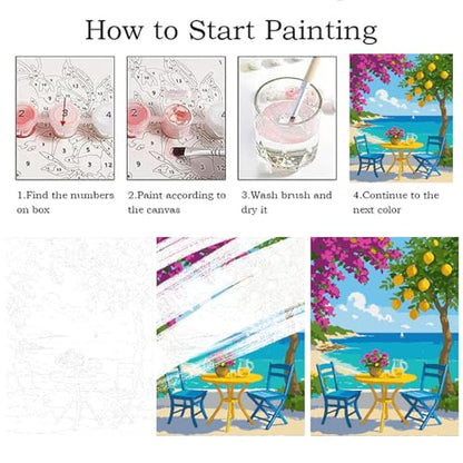 ZRIZQ Landscapes Paint by Numbers Kit for Adults Beginner,Lemon Tree,16x20 | Full set with wooden brushes,rolled canvas,rich paints.Calming activity.Beginner friendly.Just open and paint. - color: 16"X20"Rolled Canvas(Frameless)-Landscape 15