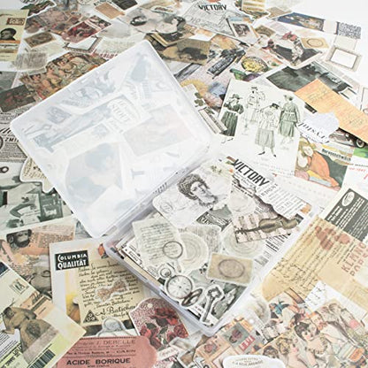 200Pcs Vintage Scrapbook Stickers, Aesthetic Junk Journal Stamping Supplies Kit, Scrapbooking Ephemera Washi Paper for Bullet Journaling Planners Diary Collage - style: Retro Memory