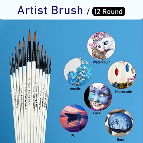 Falling in Art 12 PCS Professional Round Paint Brushes Set | Artist Brushes for Watercolor, Oil Painting, Acrylic, Face Body Nail Art, Crafts, Rock Painting - size: 12 Pcs Round Nylon