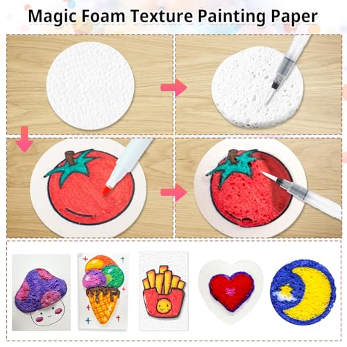 73PCS Magic Puffy Painting Kit, 3D Foam Texture Papers for Beginners | 12 Colors Acrylic Paint Markers, 28 Foam Texture Paper Sheet, Fun Art Supplies