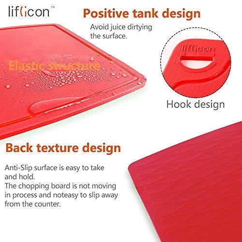 Liflicon Extra Large Thick Silicone Cutting Boards for Kitchen 14.6'' x 10.43'' Flexible Cutting Chopping Boards/Mats Non-slip Deep Drip Juice Groove, Dishwasher Safe-Red - color: Red, size: 14.6"L x 10.4"W
