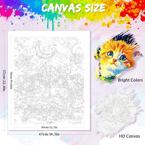 Yunnuo Cat Paint by Numbers Kit for Adults, 16X20 in | DIY Acrylic Painting, Starry Night Cat , Includes Acrylic Paint & Brushes, Home Decor Gift - color: A-002-two cats