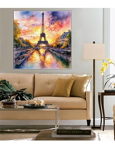 ALEXMACLIST Eiffel Tower Diamond Art Kit - Romantic French Landmark, Seine River Reflection, Full Drill 5D Diamond Painting DIY Craft for Adults, Teens & Travel Lovers 14”x14” - color: Eiffel Tower-00