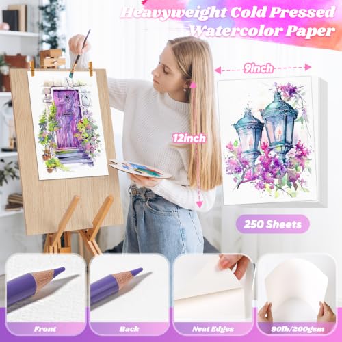 Watercolor Paper, 250 Sheets Water Color Paper Bulk, 9"x12" Drawing Paper - size: 9" x 12", 250 sheets, style: loose watercolor drawing paper