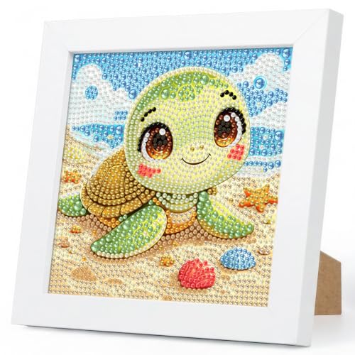 Sea Turtle Diamond Art Kits for Kids Ages 4-8-12 with Wooden Frame 7x7 Inch | DIY Animal Diamond Art Painting Kit for Girls Boys, 5D Gem Art Kit for Beginners, Birthday Gift, Relaxing Hobby, Home Decor - color: HMKDPUS-26501