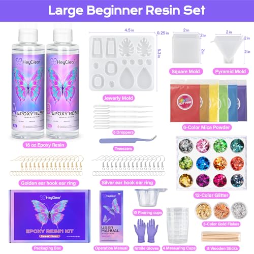 HeyClear 16oz Epoxy Resin Kit with Molds Clear for Beginners DIY Crafts - size: 16oz kit