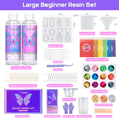 HeyClear 16oz Epoxy Resin Kit with Molds Clear for Beginners DIY Crafts - size: 16oz kit