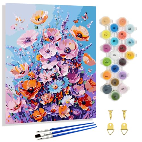 Yunnuo Paint by Numbers Kit for Adults Wild Flowers(16x20 Inch) | Easy Flower Paint by Numbers,DIY Painting by Numbers with Brushes and Acrylic Paint,Home Wall Decor Gifts - color: C-002-wild flowers