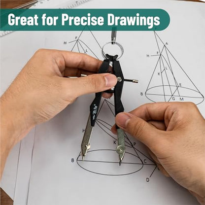 Mr. Pen- Professional Compass for Geometry, Extra Lead, Black, Metal Compass Drawing Tool for Students, Drafting and Engineering, Technical Drawings, Circles and Geometry Projects