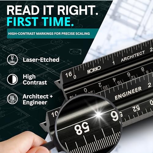 Architectural Scale Ruler and Engineering Scale Ruler Set, 12-Inch, 3-Piece | Architect and engineer scale ruler set with a 12-inch stainless steel ruler for drafting, blueprints and construction plans