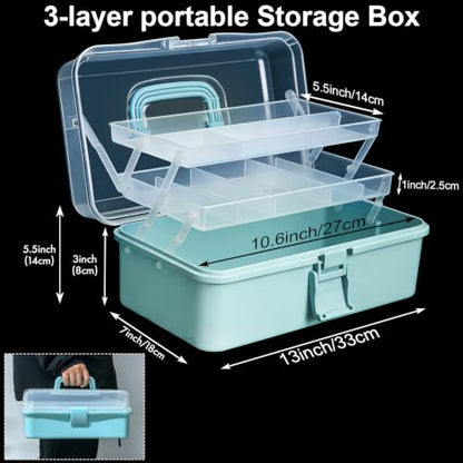 DUOFIRE 13in 3-Layer Craft Organizers Storage Sewing Box with Handle Blue - size: 3-Layer Box - Blue | 1 Pack