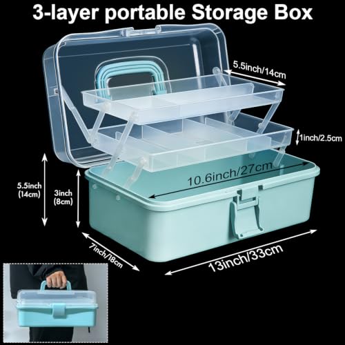 DUOFIRE 13in 3-Layer Craft Organizers Storage Sewing Box with Handle Blue - size: 3-Layer Box - Blue | 1 Pack