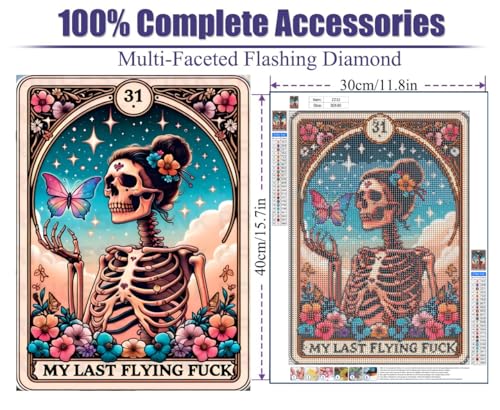 GQYCZZ Skull Diamond Art Kits for Adults，Tarot Skull Last Flying Diamond Painting Kits for Beginners, Round 5D Paint with Diamonds Pictures Gem Art Painting Kits DIY Adult Crafts Kits 12x16inch - color: ZZ31-30X40