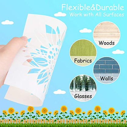 Tenare 9 Pieces Reusable Painting Stencil Plastic Paint Stencils Summer Pattern Drawing Templates Reusable Craft for Painting(Sunflowers) - style: Sunflowers
