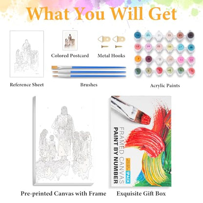 Framed Paint by Numbers Kit for Adults, Jesus with Children 8x12 Inch - color: OPFUS2512-09