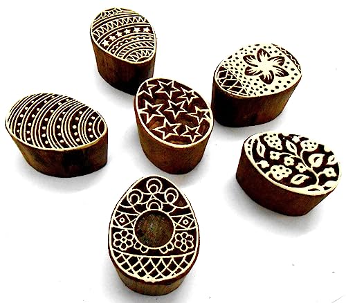 CraftsofIndia® Egg/Oval Wooden Blocks for Stamping, Block Printing on Textiles, Pottery Crafts,Henna, Wall Painting (Set of 6) - size: Pack # 101