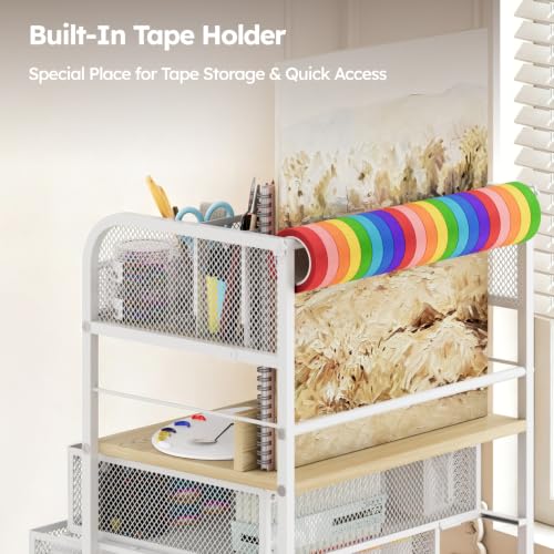 Homsorout Rolling Art Cart with 4 Drawers, Maple - color: White