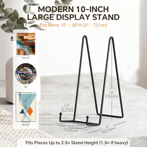 Artliving Metal Plate Stands for Display - 10-Inch Tabletop Holder for Large Decorative Platters, Frames, Plaques, Paintings - Black Iron Display Easels - 2 Pack - size: 10“（2 pack）