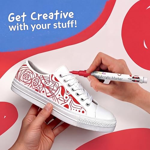 5 Red Paint Pens - Permanent Marker for Rock Painting, Wood, Tire | Fine & Jumbo Size Acrylic Ink Pens (1mm, 3mm, 6mm, 10mm, 15mm), Red Marker for Fabric, Metal, Canvas, Glass, Plastic, Ceramic - color: Red