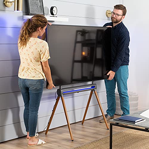 VIVO Artistic Easel 49 to 70 inch LED LCD Screen, Studio TV Display Stand with RGB Lighting, Adjustable TV Mount with 4 Wooden Legs, STAND-TV70D
