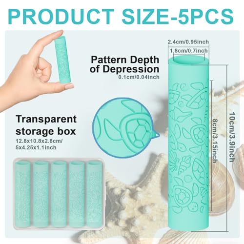 ACRNIGHEET 5 Pcs Polymer Clay Texture Roller, Ocean Themed Clay Roller, Work Like Texture Sheets, Embossing Pottery Stamp, Clays Jewelry Making Kit with Storage Box - color: Ocean