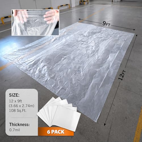 ROLLINGDOG 6 Pack Plastic Drop Cloths 12' x 9' | Clear Painting Tarp Waterproof Dust Cover 0.7mil Light Duty Disposable Plastic Sheeting for Floor Furniture Protection - color: 6 pc