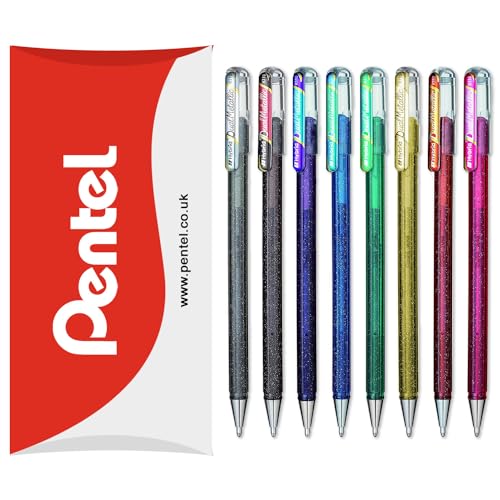 Pentel Hybrid - Dual Metallic Pens - Liquid Gel Rollerball Pens - K110 - Assorted Colours - Set of 8