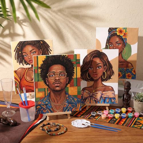 Sherr 285 Pcs 30 Sets Sip and Paint Kit for Adults,Portraits | Pre Drawn Canvas to Paint for Adults, Acrylic Paints, Brushes, Easels, Date Night, Birthday Party Gifts - style: Stylish African Figures