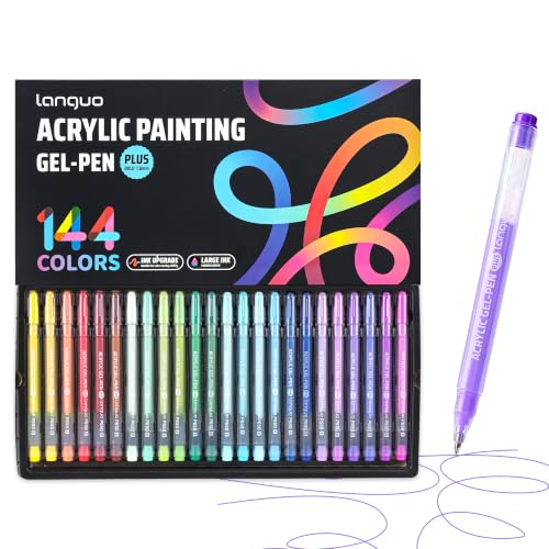 languo Acrylic Gel Pens for Coloring, 144 Colors, 1.0mm Bullet Tip | High Opacity Acrylic Paint Pens, Smooth Ink Flow, Great for Black Paper, Coloring, Drawing, Journaling and DIY Crafts - color: 144 Colors