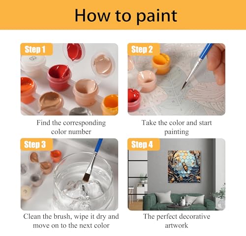 Mowana Paint by Numbers Kit for Adults Framed Canvas - with Wooden Easel, Adults' Paint-by-Number Kits Bee DIY Acrylic Oil Painting Kits Arts Crafts 7.8x7.8inch - color: Stained Glass Bee