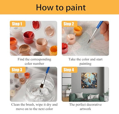 Mowana Paint by Numbers Kit for Adults Framed Canvas - with Wooden Easel, Adults' Paint-by-Number Kits Bee DIY Acrylic Oil Painting Kits Arts Crafts 7.8x7.8inch - color: Stained Glass Bee