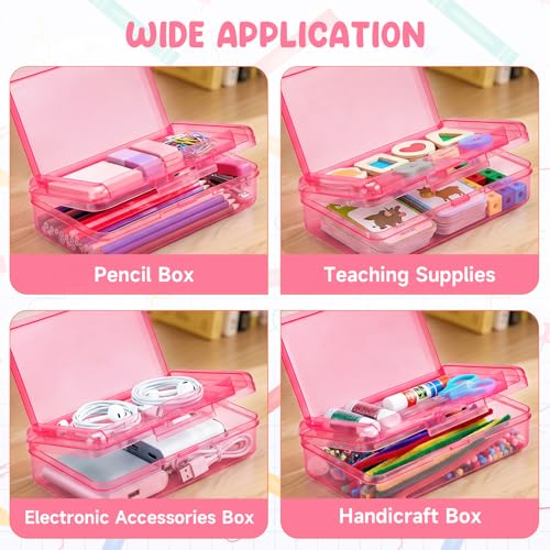 GAMENOTE Plastic Pencil Box with Personalized Sticker,Kid Hard Pencil Case with Snap-tight Lid,Small Art Craft Storage Containers,School Supplies Box for Boys,Girls (Double-Layer Pink) - color: Double-Layer Pink