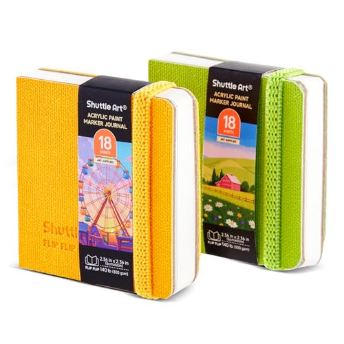 Shuttle Art Small Sketchbook for Acrylic Paint Marker - 2 Pack (36 Sheets Total) 2.36x2.36 Watercolor Journal with 140LB (300 GSM) Paper, Acrylic Paint Marker Journal for FlipFunAlong - size: 2.36×2.36 in
