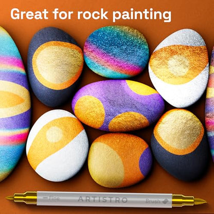 ARTISTRO 24 Metallic Dual-Tip Acrylic Paint Marker Pens for Drawing | For Fabric, Rock, Glass, Wood, & Molds, Arts & Crafts Gift for Adults, Teens, & Kids, Classroom Must Haves & School Supplies