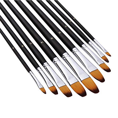 Artist Paint Brushes Set,9 Pcs Professional Filbert Brushes for Acrylic Oil Watercolor Gouache Painting Kits with Long Handle Nylon Hair Black - size: Filbert Black