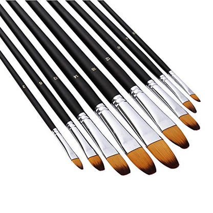 Artist Paint Brushes Set,9 Pcs Professional Filbert Brushes for Acrylic Oil Watercolor Gouache Painting Kits with Long Handle Nylon Hair Black - size: Filbert Black