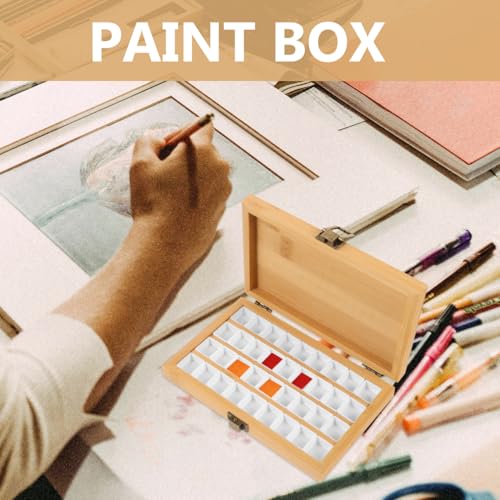 Watercolor Paint Palette Set 36 Empty Half Pans 4x6 Inch Wooden Travel Box Case for Acrylic Gouache Painting Amateur Hobbyists Painting Artists Lovers Back to School Supplies